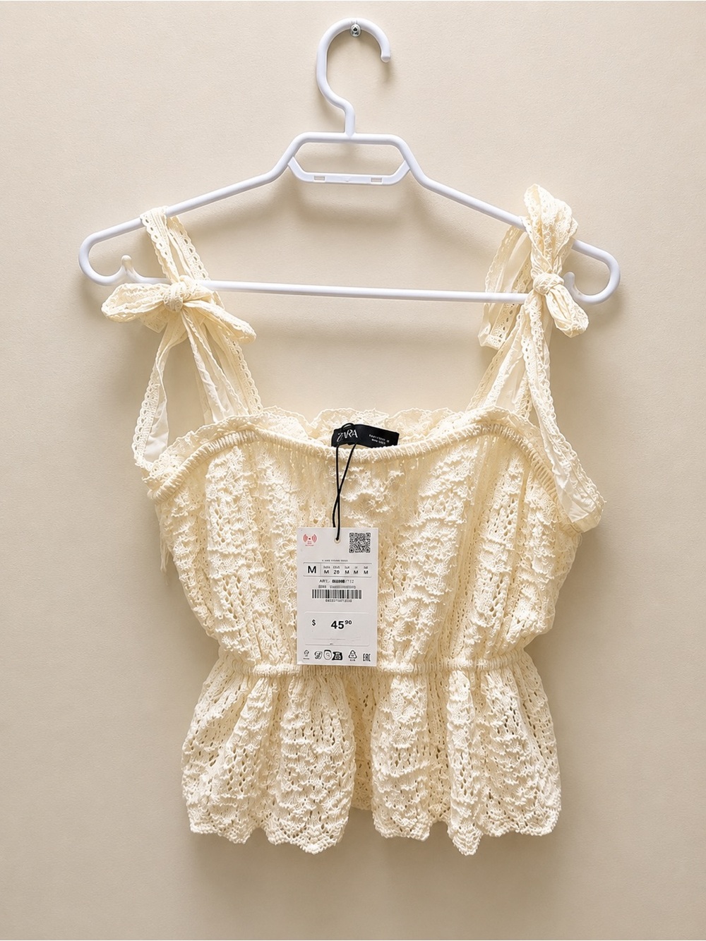 Zara Cream Lace Tie-Shoulder Lace Camisole